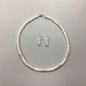 Pink Opal and Pearl Necklace and Earrings.